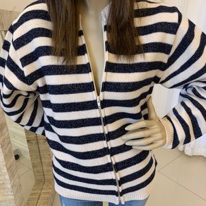 Black navy striped cardigan done right